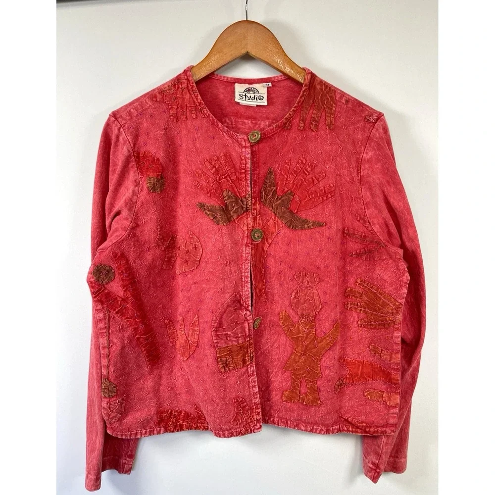 Vintage Studio Produce Embroidered Top & Pants Set Sz M Hippie Boho Art-to-Wear